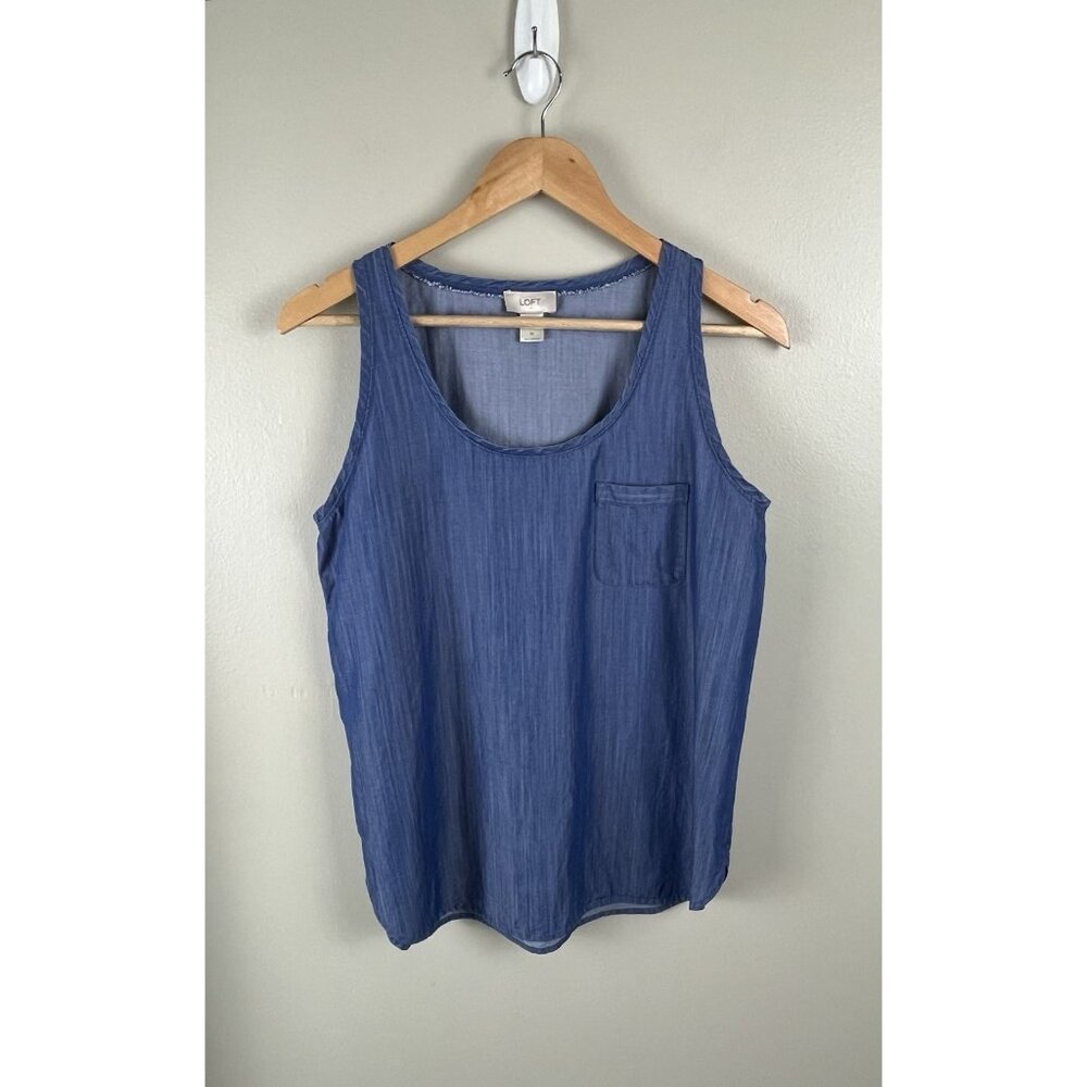 Loft Women’s Lyocell Tank Sz M‎ Blue Lightweight Pocket Sleeveless